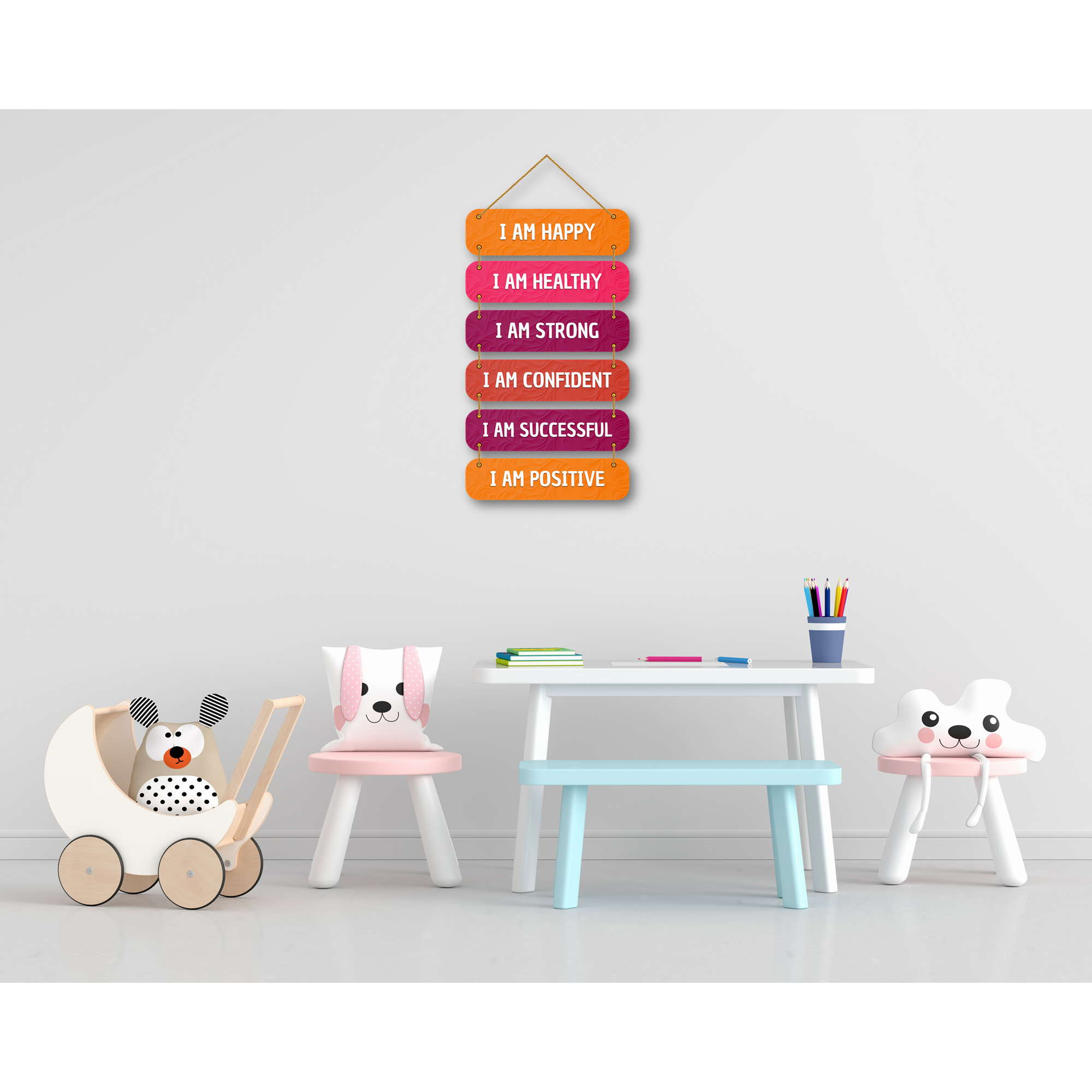 I Am Affirmations Wall Hanging – Motivational Wooden Plaque for Positivity & Mindfulness – Colorful MDF Home Decor