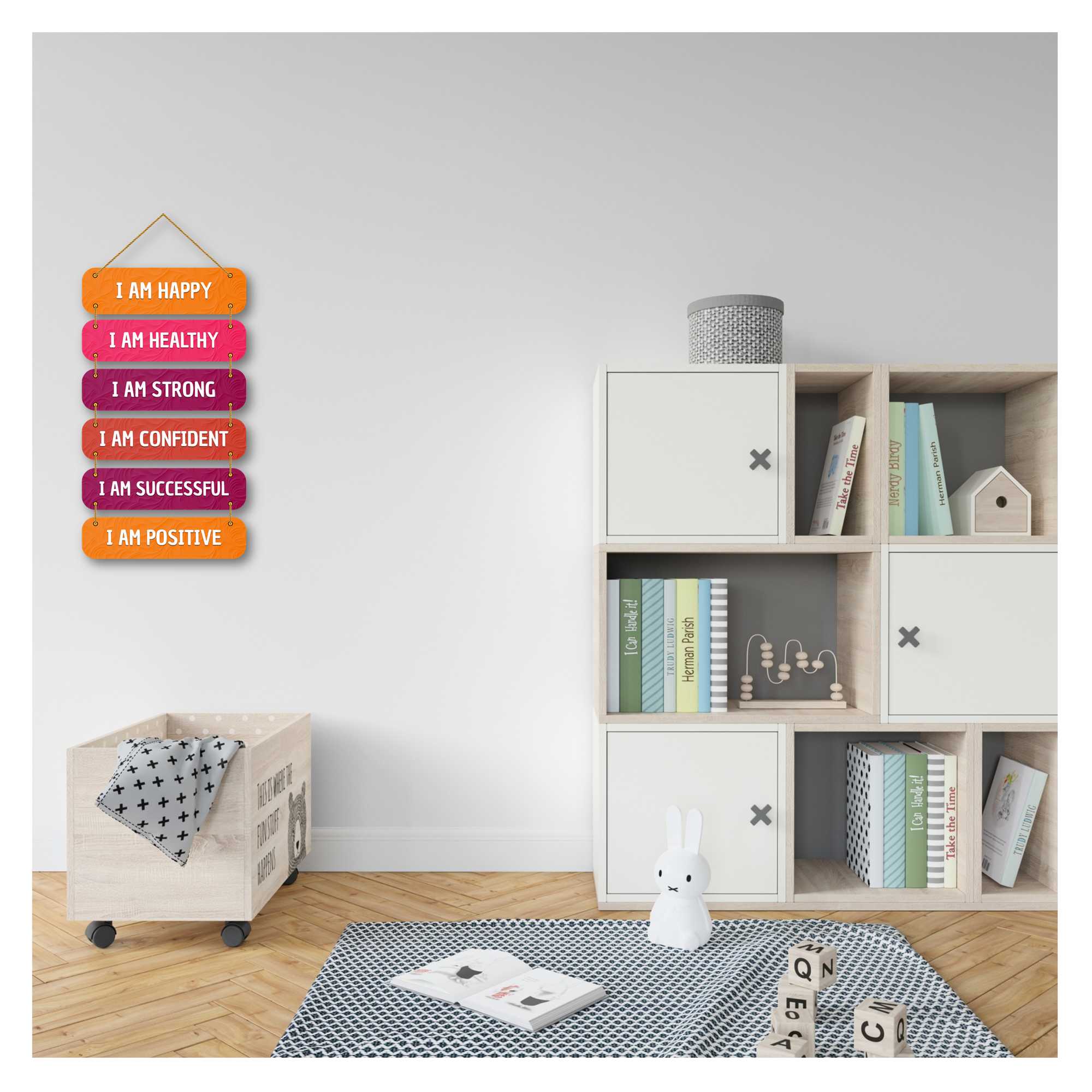 I Am Affirmations Wall Hanging – Motivational Wooden Plaque for Positivity & Mindfulness – Colorful MDF Home Decor