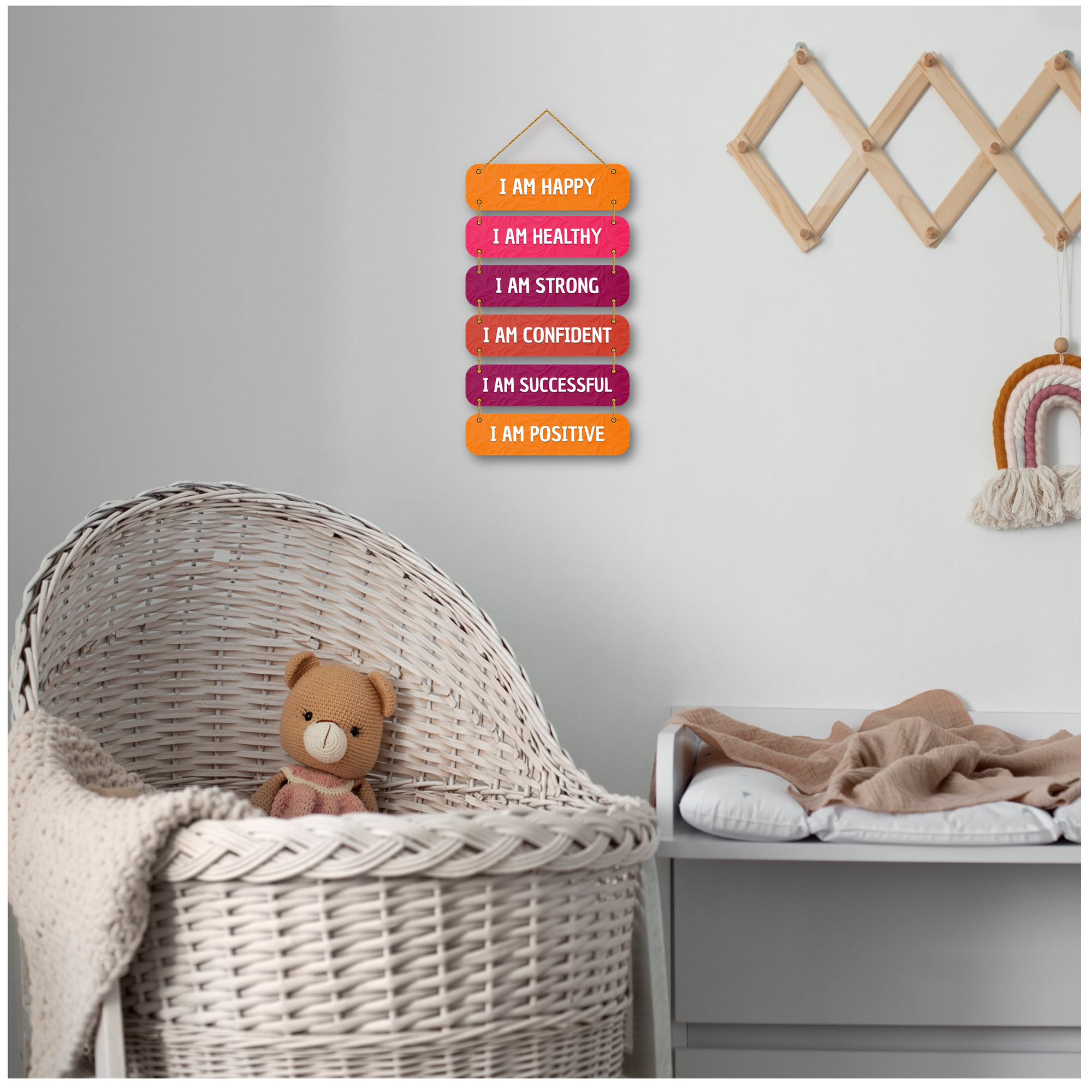 I Am Affirmations Wall Hanging – Motivational Wooden Plaque for Positivity & Mindfulness – Colorful MDF Home Decor